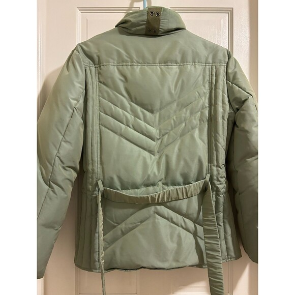 Vintage Larry Levine Down Jacket, sage green iridescent, belted, Puffer Medium - Picture 3 of 8